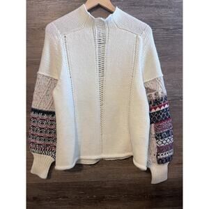 Altar’d State Sweater Crochet Ivory Balloon Sleeves Knit Crew Neck Farm Core